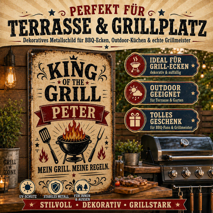 King of the Grill – Mein Grill, meine Regeln – personalisiertes Leotie Metallschild, 20 × 30 cm – Produktabbildung 2