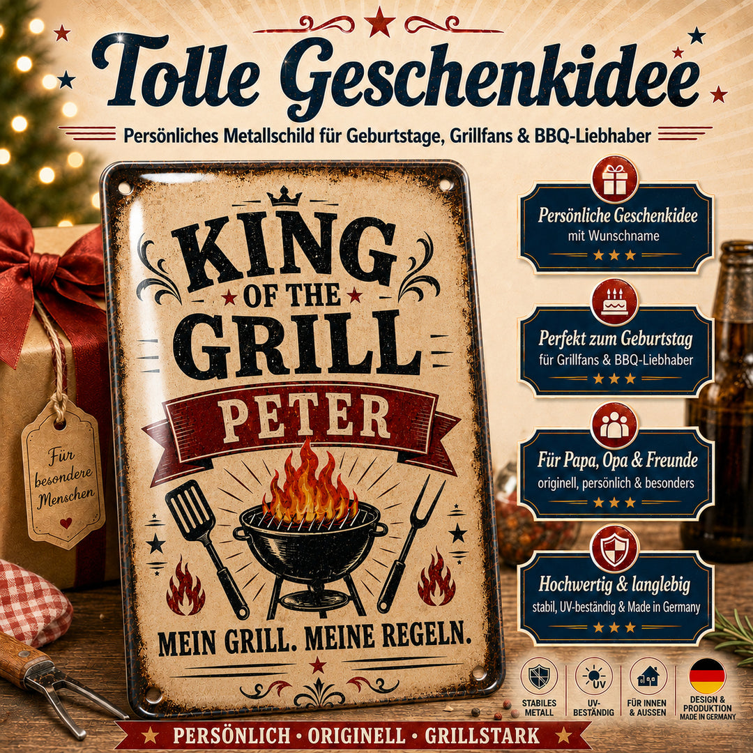 King of the Grill – Mein Grill, meine Regeln – personalisiertes Leotie Metallschild, 20 × 30 cm – Produktabbildung 4