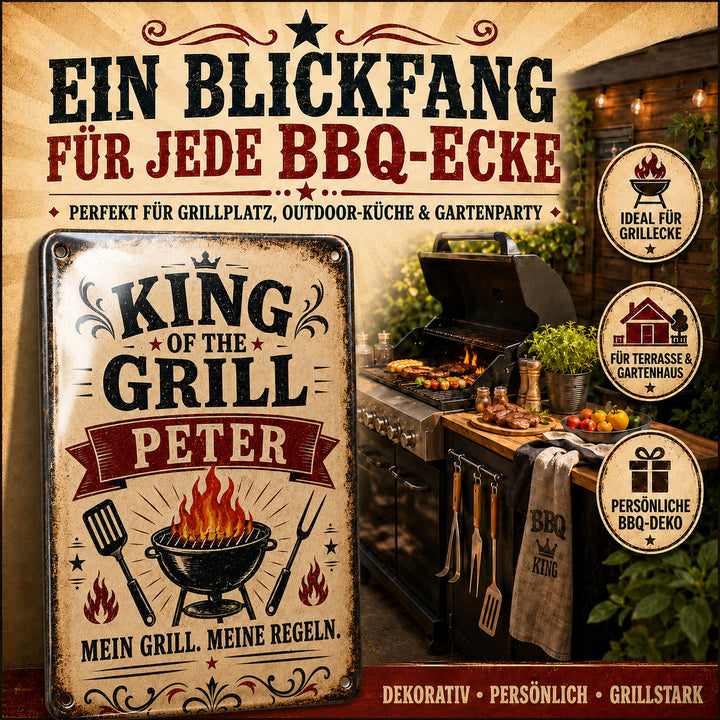 King of the Grill – Mein Grill, meine Regeln – personalisiertes Leotie Metallschild, 20 × 30 cm – Produktabbildung 6