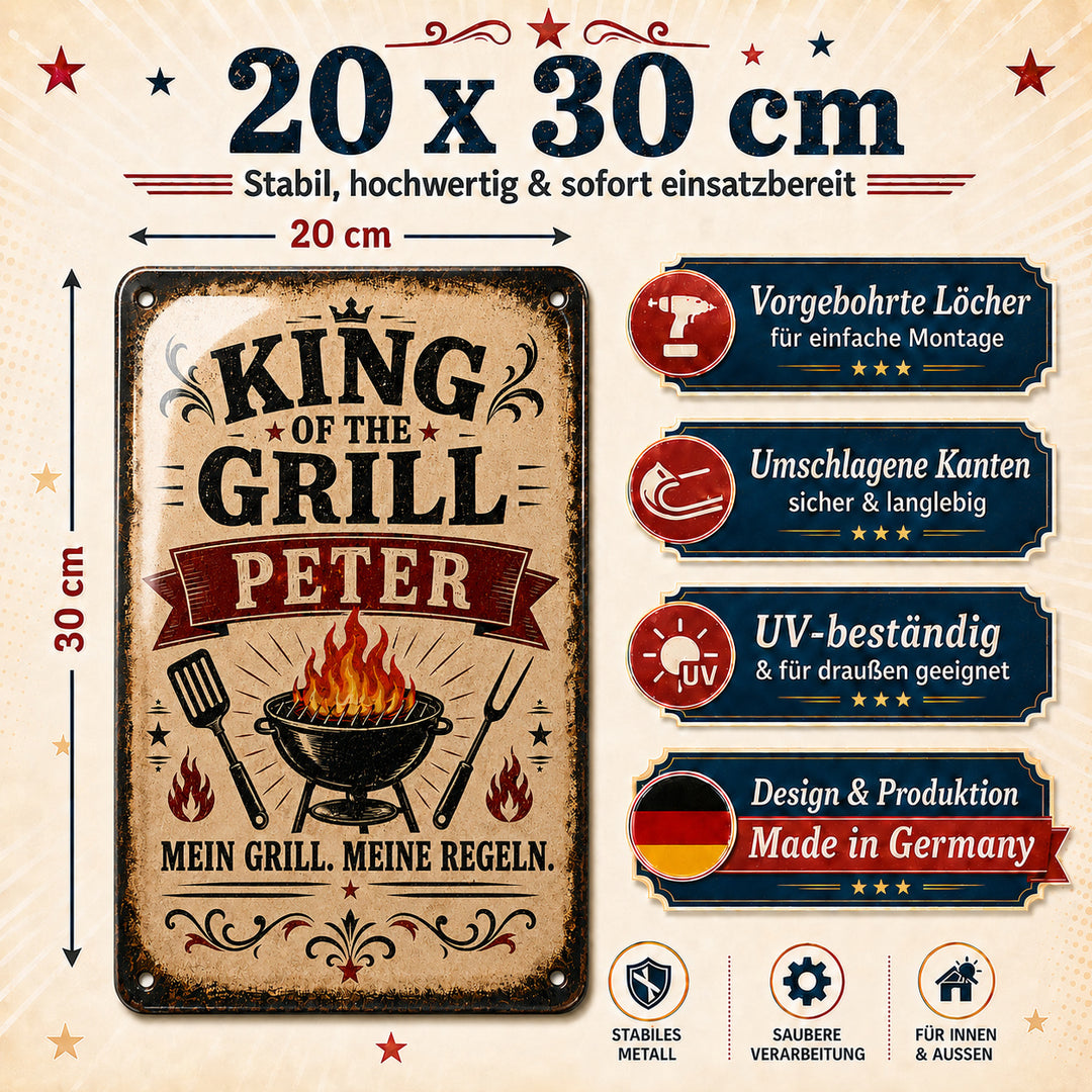 King of the Grill – Mein Grill, meine Regeln – personalisiertes Leotie Metallschild, 20 × 30 cm – Produktabbildung 7