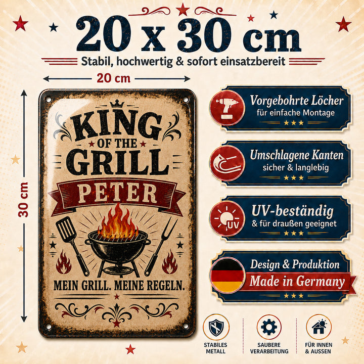 King of the Grill – Mein Grill, meine Regeln – personalisiertes Leotie Metallschild, 20 × 30 cm – Produktabbildung 7