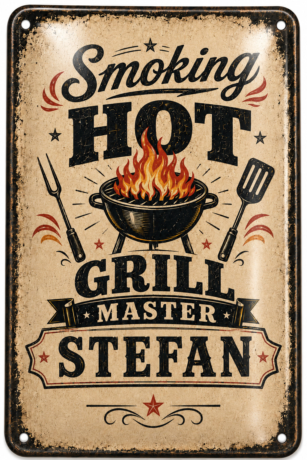 Smoking Hot – Grill Master mit Wunschname – personalisiertes Leotie Metallschild, 20 × 30 cm – Motivansicht
