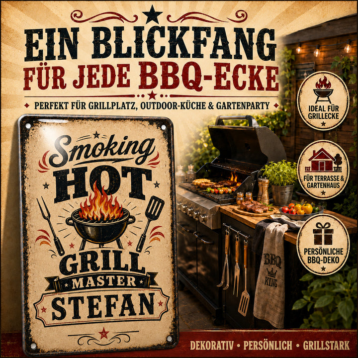 Smoking Hot – Grill Master mit Wunschname – personalisiertes Leotie Metallschild, 20 × 30 cm – Produktabbildung 6