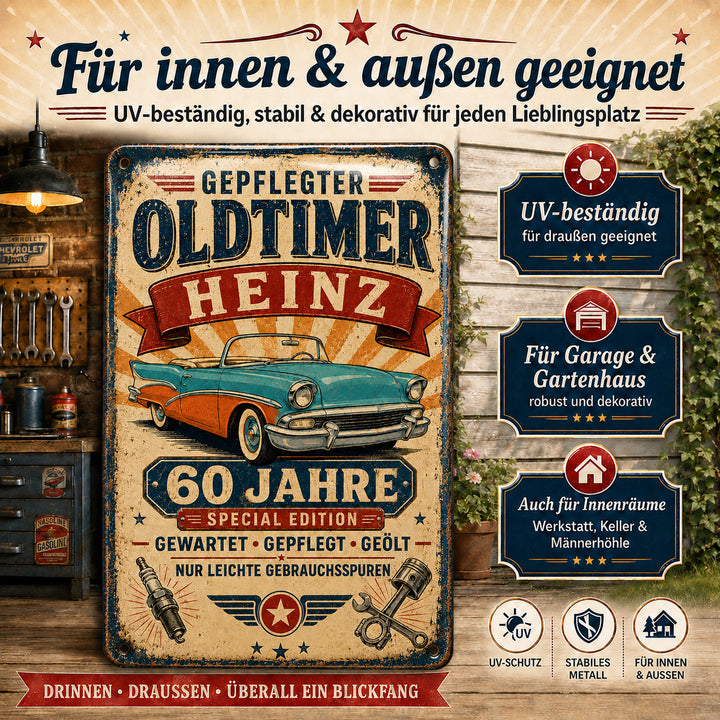 Gepflegter Oldtimer – Cabrio in Türkis &amp; Orange – personalisiertes Leotie Metallschild, 20 × 30 cm – Produktabbildung 4