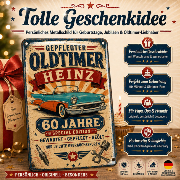 Gepflegter Oldtimer – Cabrio in Türkis &amp; Orange – personalisiertes Leotie Metallschild, 20 × 30 cm – Produktabbildung 6