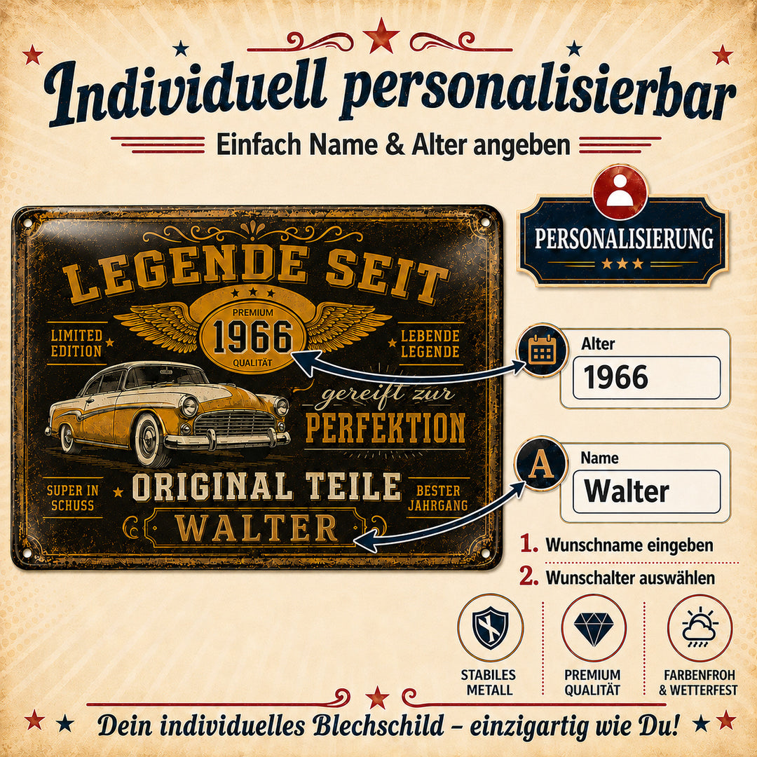 Legende seit – Gereift zur Perfektion – personalisiertes Leotie Metallschild, 30 × 20 cm – Produktabbildung 3