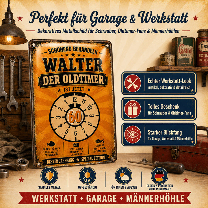 Schonend behandeln – Der Oldtimer ist jetzt älter – personalisiertes Leotie Metallschild, 20 × 30 cm – Produktabbildung 3