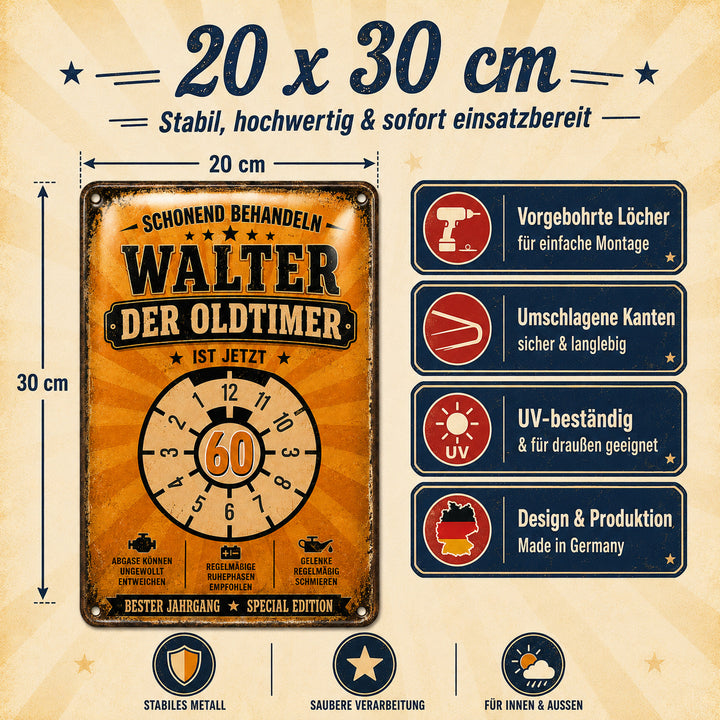 Schonend behandeln – Der Oldtimer ist jetzt älter – personalisiertes Leotie Metallschild, 20 × 30 cm – Produktabbildung 4