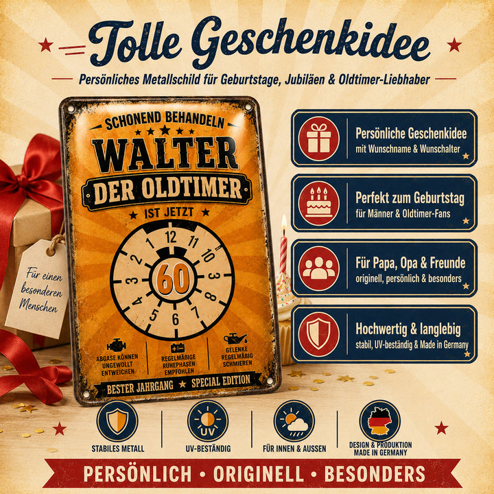 Schonend behandeln – Der Oldtimer ist jetzt älter – personalisiertes Leotie Metallschild, 20 × 30 cm – Produktabbildung 6