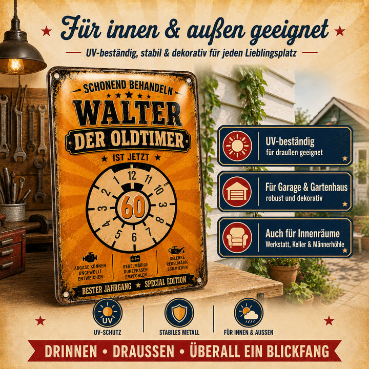 Schonend behandeln – Der Oldtimer ist jetzt älter – personalisiertes Leotie Metallschild, 20 × 30 cm – Produktabbildung 7