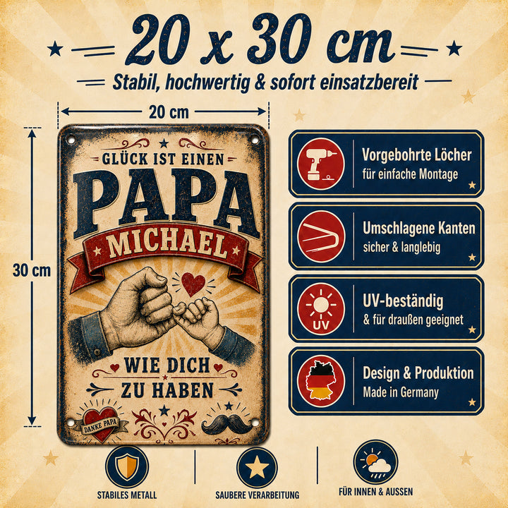 Glück ist einen Papa wie dich zu haben – personalisiertes Leotie Metallschild, 20 × 30 cm – Produktabbildung 2