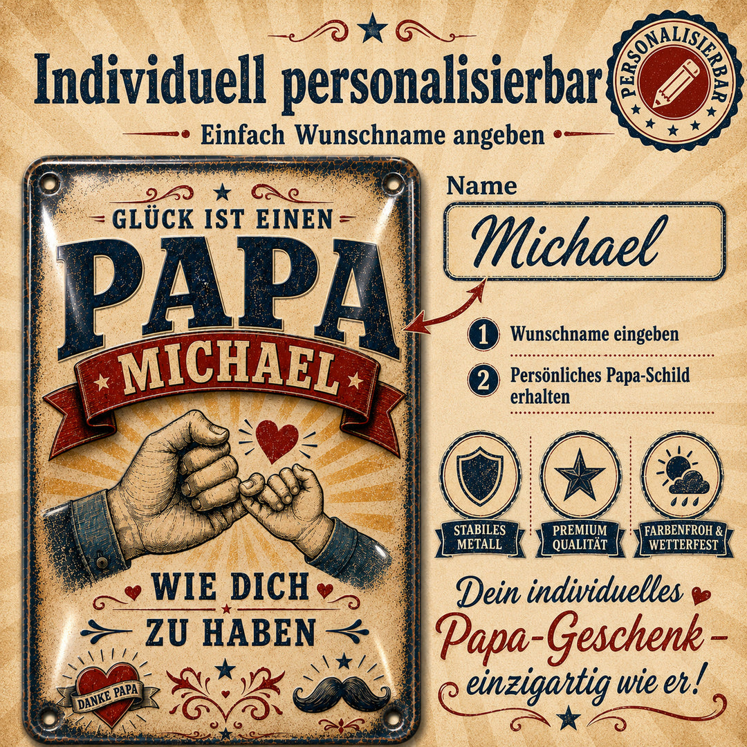 Glück ist einen Papa wie dich zu haben – personalisiertes Leotie Metallschild, 20 × 30 cm – Produktabbildung 3