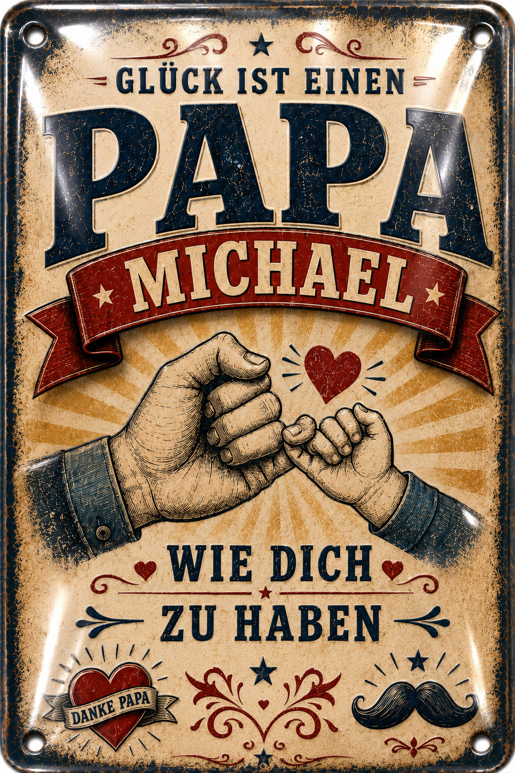 Glück ist einen Papa wie dich zu haben – personalisiertes Leotie Metallschild, 20 × 30 cm – Motivansicht