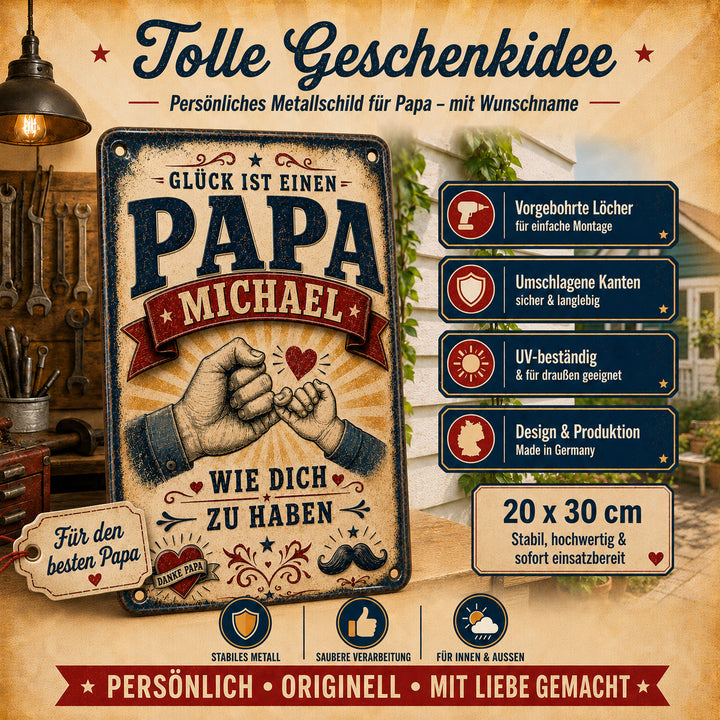 Glück ist einen Papa wie dich zu haben – personalisiertes Leotie Metallschild, 20 × 30 cm – Produktabbildung 6