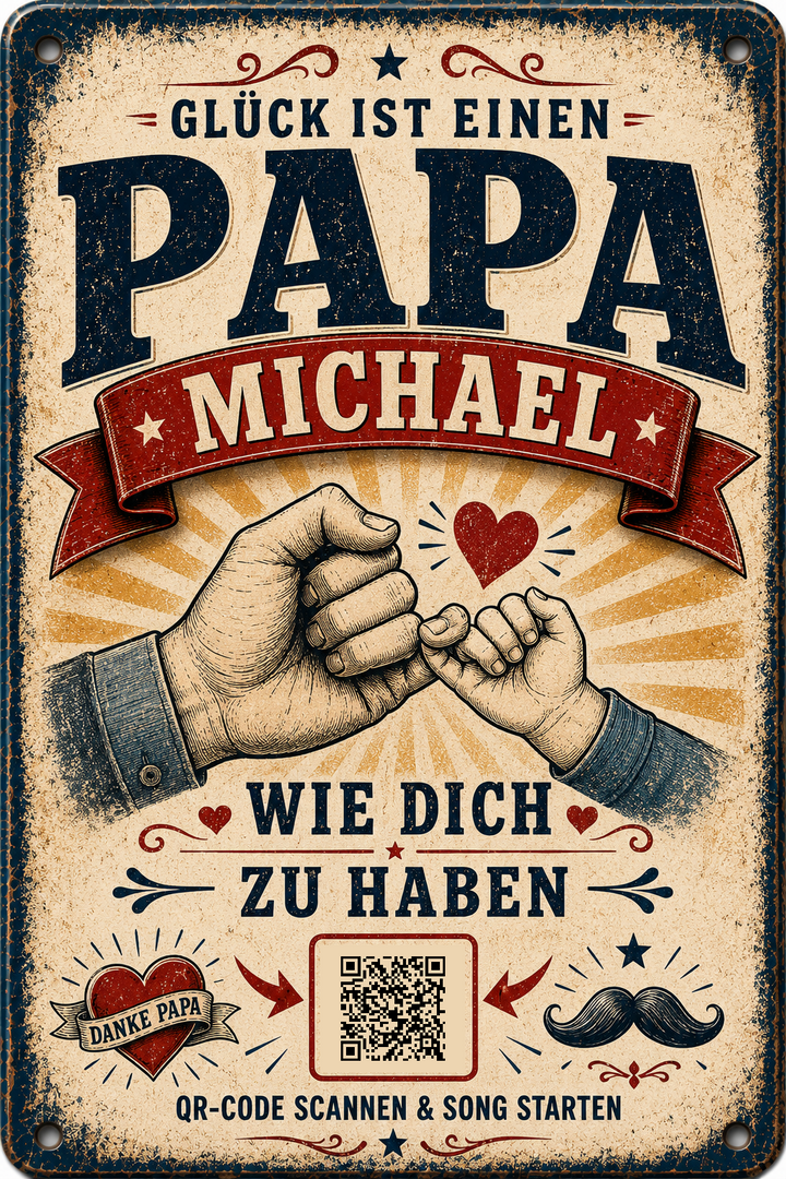 Glück ist einen Papa wie dich zu haben – personalisiertes Blechschild – Ausführung mit QR-Code für einen persönlichen Song, 20 × 30 cm
