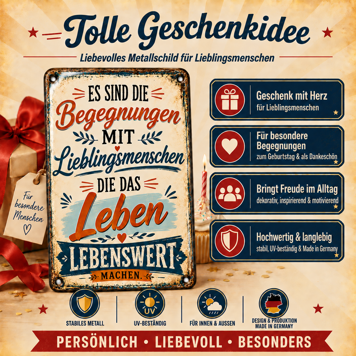 Lieblingsmenschen Metallschild – Begegnungen von Leotie – Geschenkidee, 20 × 30 cm