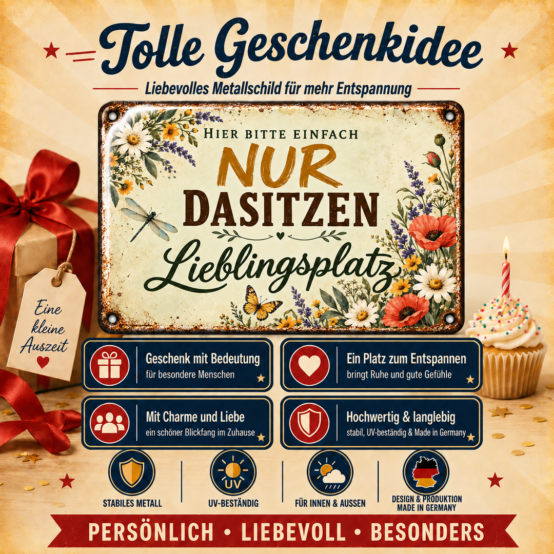 Lieblingsplatz Metallschild – Einfach nur dasitzen von Leotie – Geschenkidee, 30 × 20 cm