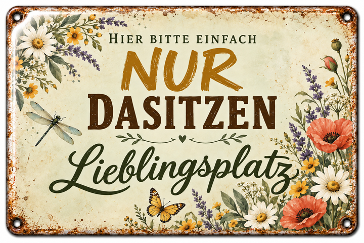 Lieblingsplatz Metallschild – Einfach nur dasitzen von Leotie – Titelbild mit Schimmereffekt, 30 × 20 cm