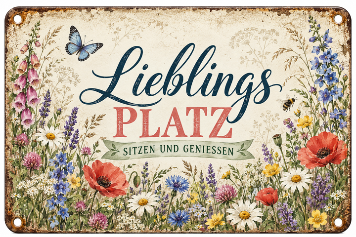 Lieblingsplatz Metallschild – Sitzen und genießen von Leotie – Motivansicht, 30 × 20 cm
