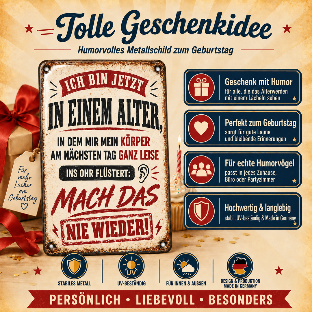 Lustiges Alter Metallschild – Mach das nie wieder von Leotie – Geschenkidee, 20 × 30 cm