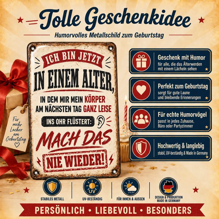 Lustiges Alter Metallschild – Mach das nie wieder von Leotie – Geschenkidee, 20 × 30 cm