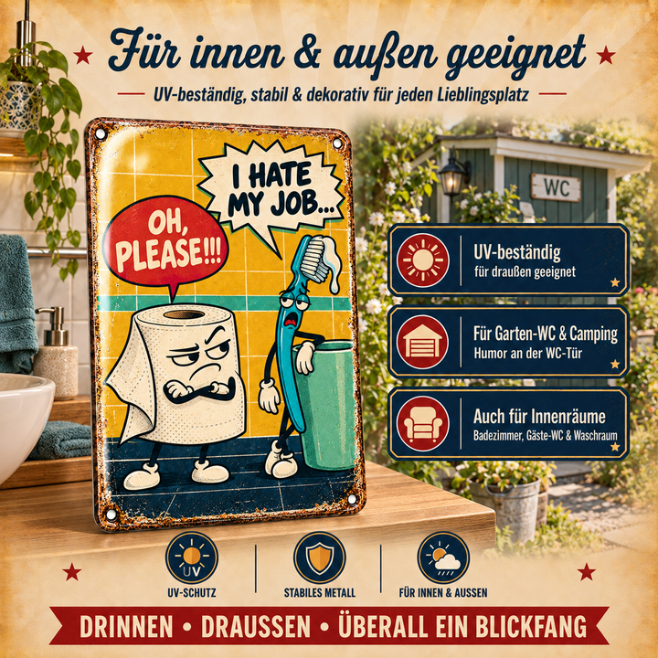 Lustiges WC-Metallschild – I hate my job von Leotie – Dekoration für innen und außen, 20 × 30 cm