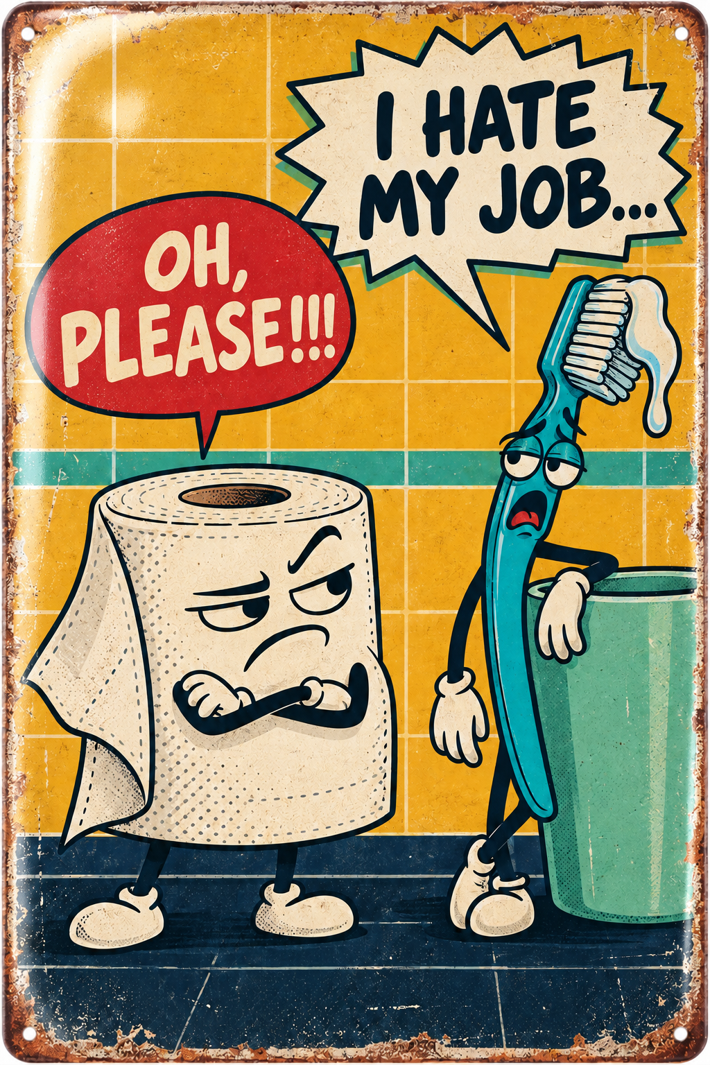 Lustiges WC-Metallschild – I hate my job von Leotie – Titelbild mit Schimmereffekt, 20 × 30 cm