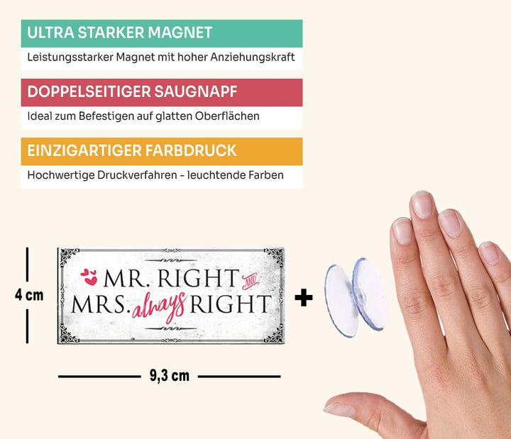 schilderkreis24 – Magnet Lustiger Spruch “Mr.Right and Mrs.Always Right“ Deko Geschenkidee Mann Frau 9,3x4cm