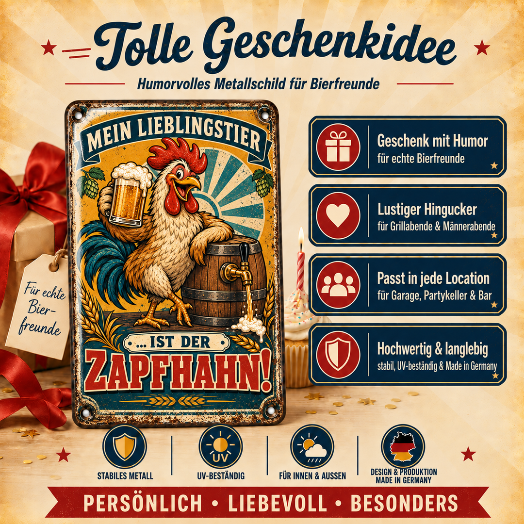 Mein Lieblingstier ist der Zapfhahn Metallschild von Leotie – Geschenkidee, 20 × 30 cm