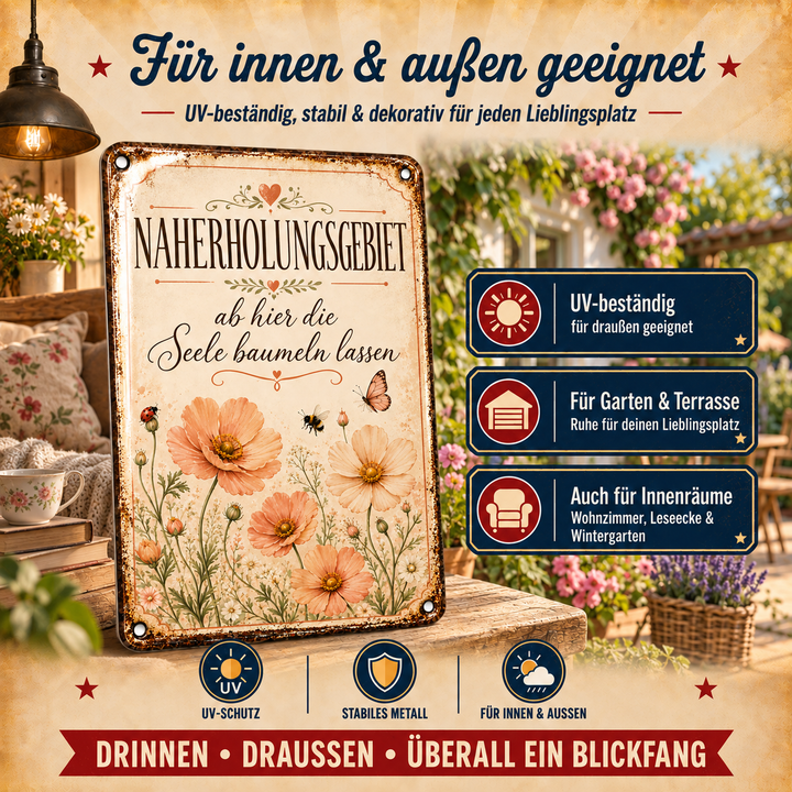 Naherholungsgebiet Metallschild – Seele baumeln lassen von Leotie – Dekoration für innen und außen, 20 × 30 cm