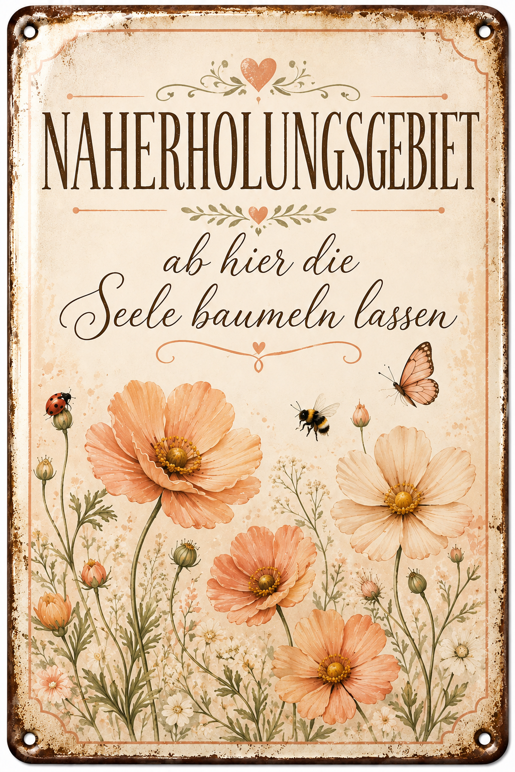 Naherholungsgebiet Metallschild – Seele baumeln lassen von Leotie – Titelbild mit Schimmereffekt, 20 × 30 cm