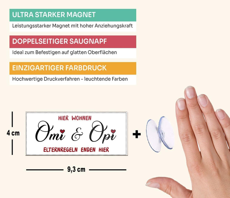 schilderkreis24 – Magnet Lustiger Spruch “Hier wohnen Omi & Opi“ Deko Geschenkidee Mann Frau 9,3x4cm