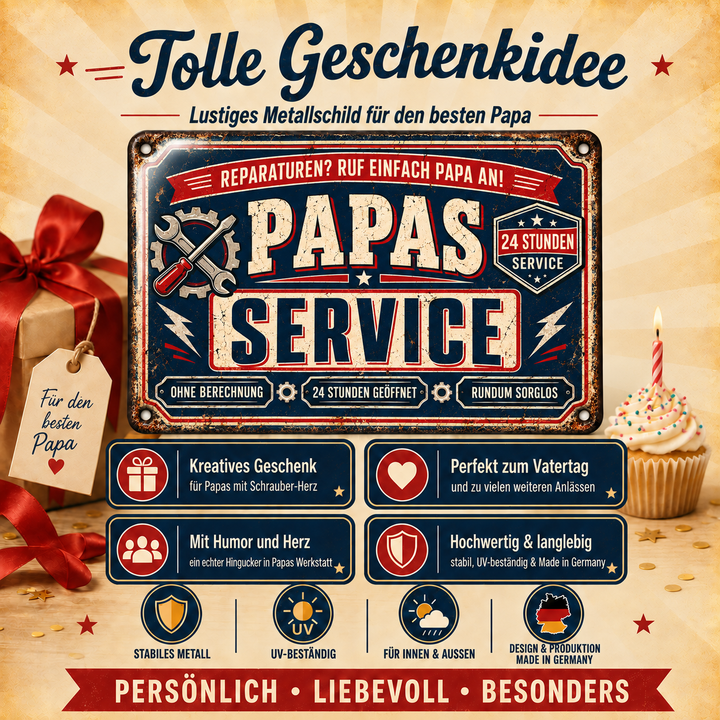 Papas Service Metallschild – Ruf einfach Papa an von Leotie – Geschenkidee, 30 × 20 cm