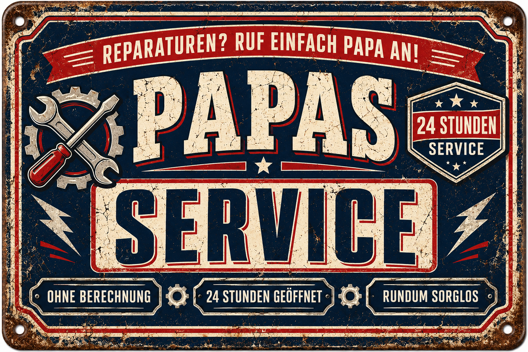 Papas Service Metallschild – Ruf einfach Papa an von Leotie – Motivansicht, 30 × 20 cm