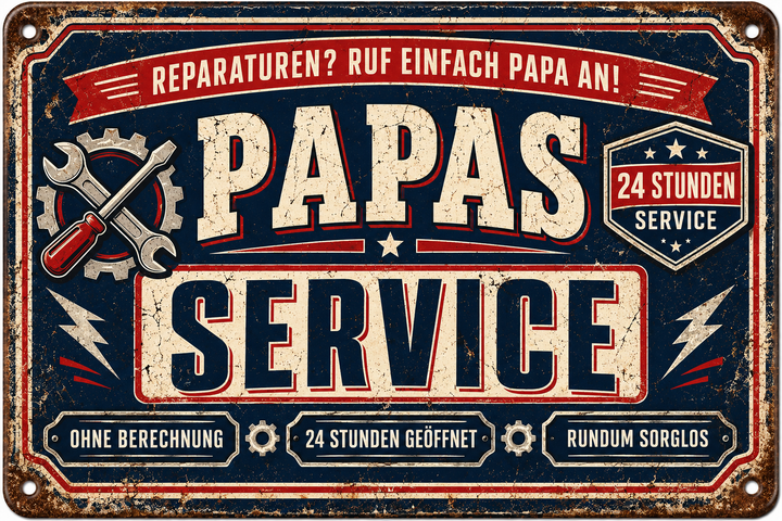 Papas Service Metallschild – Ruf einfach Papa an von Leotie – Motivansicht, 30 × 20 cm