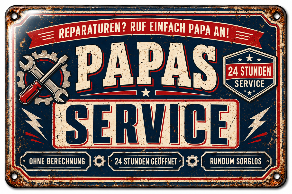 Papas Service Metallschild – Ruf einfach Papa an von Leotie – Titelbild mit Schimmereffekt, 30 × 20 cm
