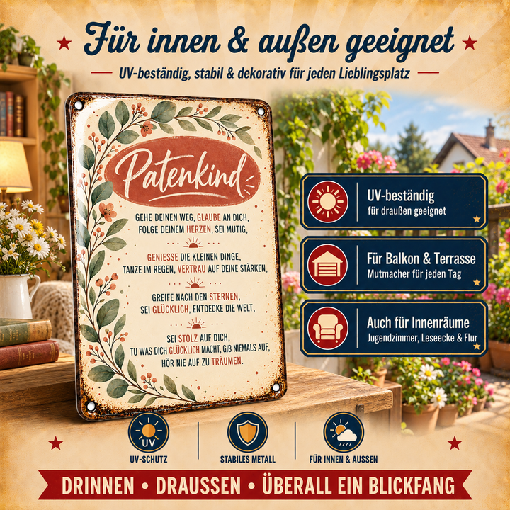 Patenkind Metallschild – Wünsche für deinen Weg von Leotie – Dekoration für innen und außen, 20 × 30 cm