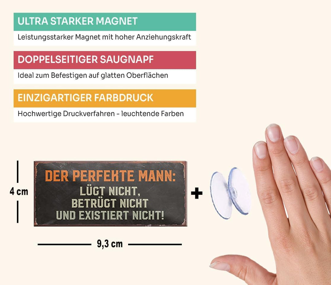 schilderkreis24 – Magnet Lustiger Spruch “Der perfekte Mann“ Deko Geschenkidee Mann Frau 9,3x4cm