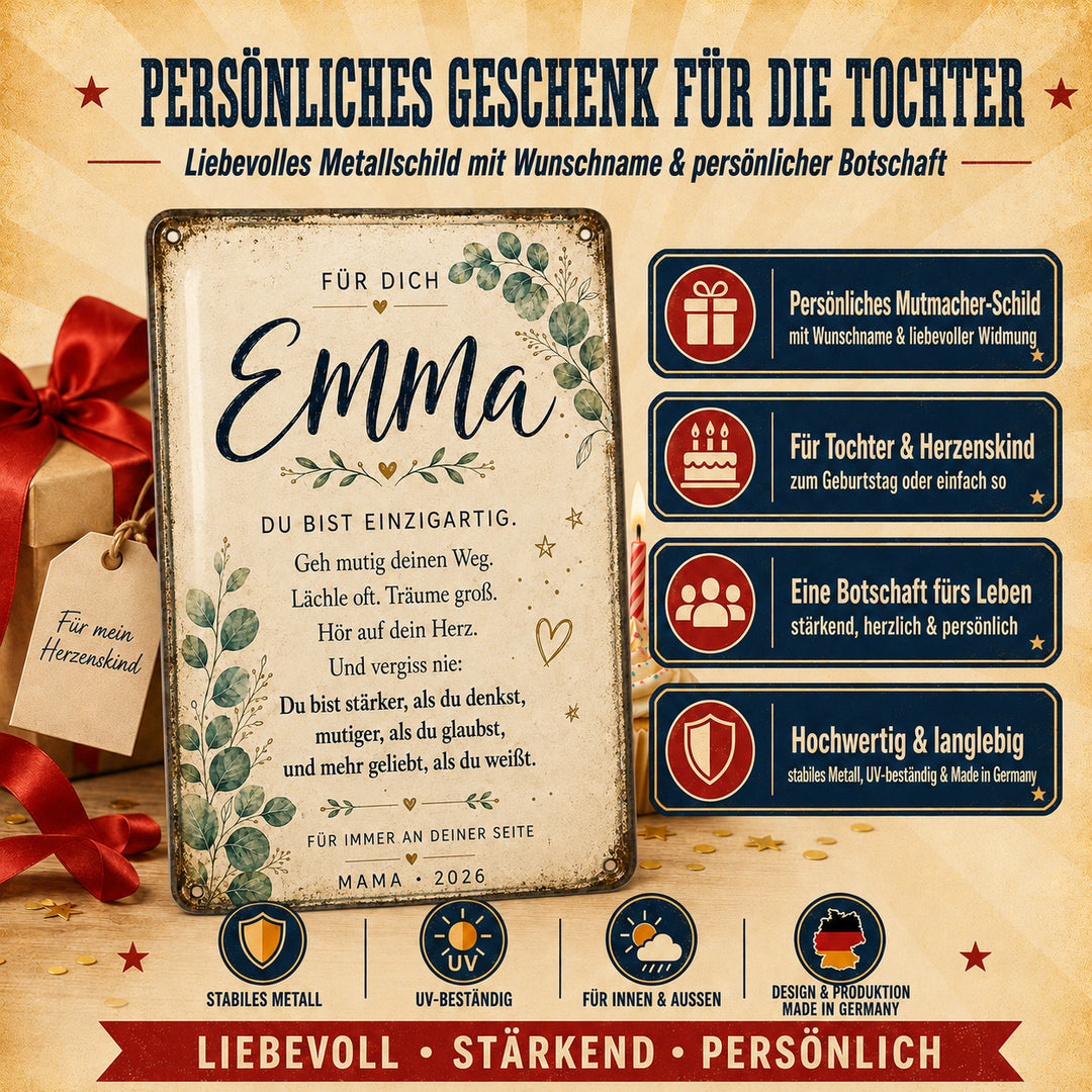 Du bist einzigartig – Mutmacher mit Eukalyptus – personalisiertes Leotie Metallschild, 20 × 30 cm – Produktabbildung 3