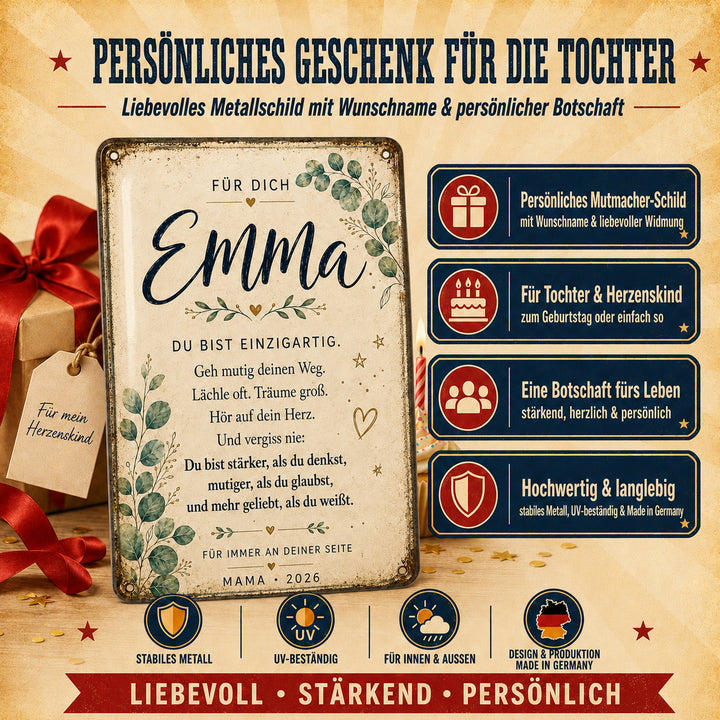 Du bist einzigartig – Mutmacher mit Eukalyptus – personalisiertes Leotie Metallschild, 20 × 30 cm – Produktabbildung 3