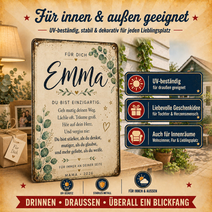 Du bist einzigartig – Mutmacher mit Eukalyptus – personalisiertes Leotie Metallschild, 20 × 30 cm – Produktabbildung 4