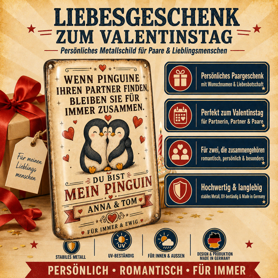 Du bist mein Pinguin – Für immer &amp; ewig – personalisiertes Leotie Metallschild, 20 × 30 cm – Produktabbildung 2