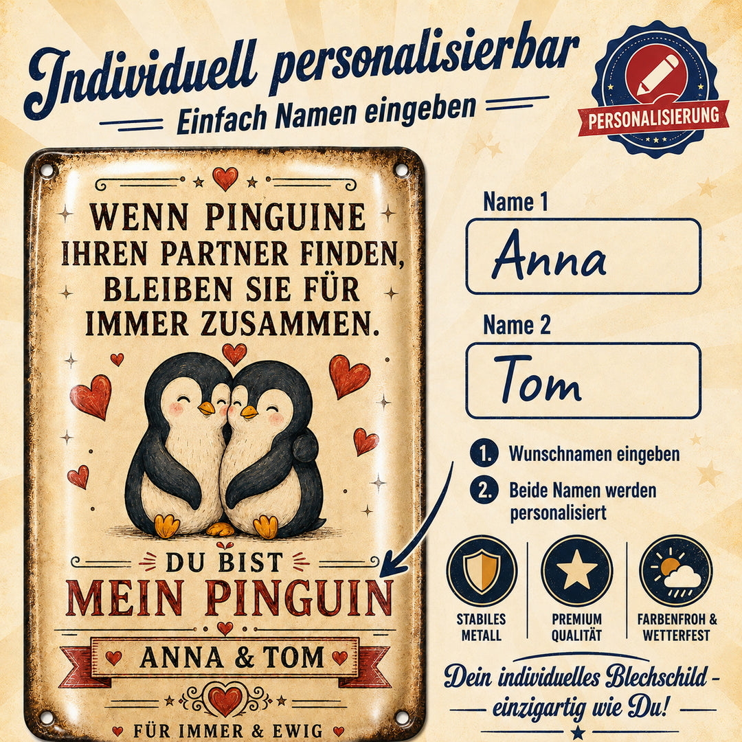 Du bist mein Pinguin – Für immer &amp; ewig – personalisiertes Leotie Metallschild, 20 × 30 cm – Produktabbildung 3