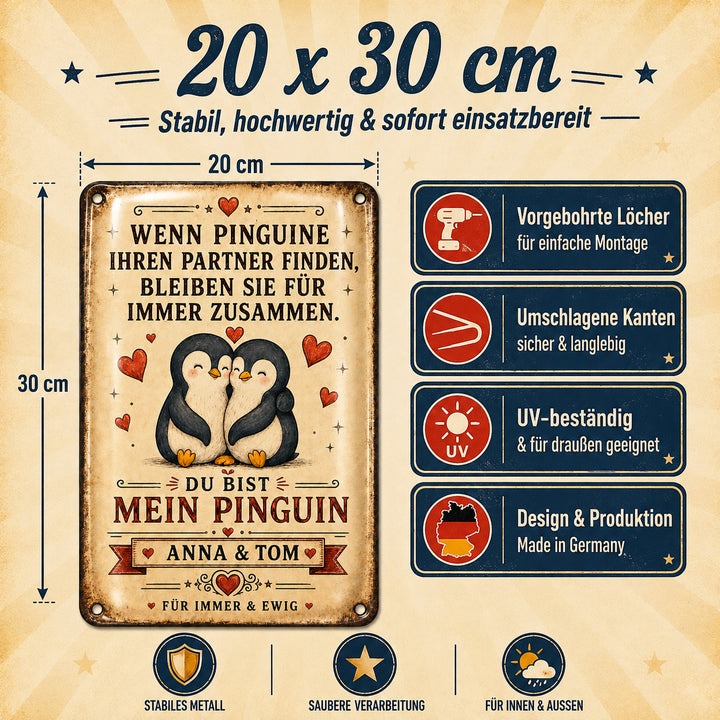 Du bist mein Pinguin – Für immer &amp; ewig – personalisiertes Leotie Metallschild, 20 × 30 cm – Produktabbildung 6