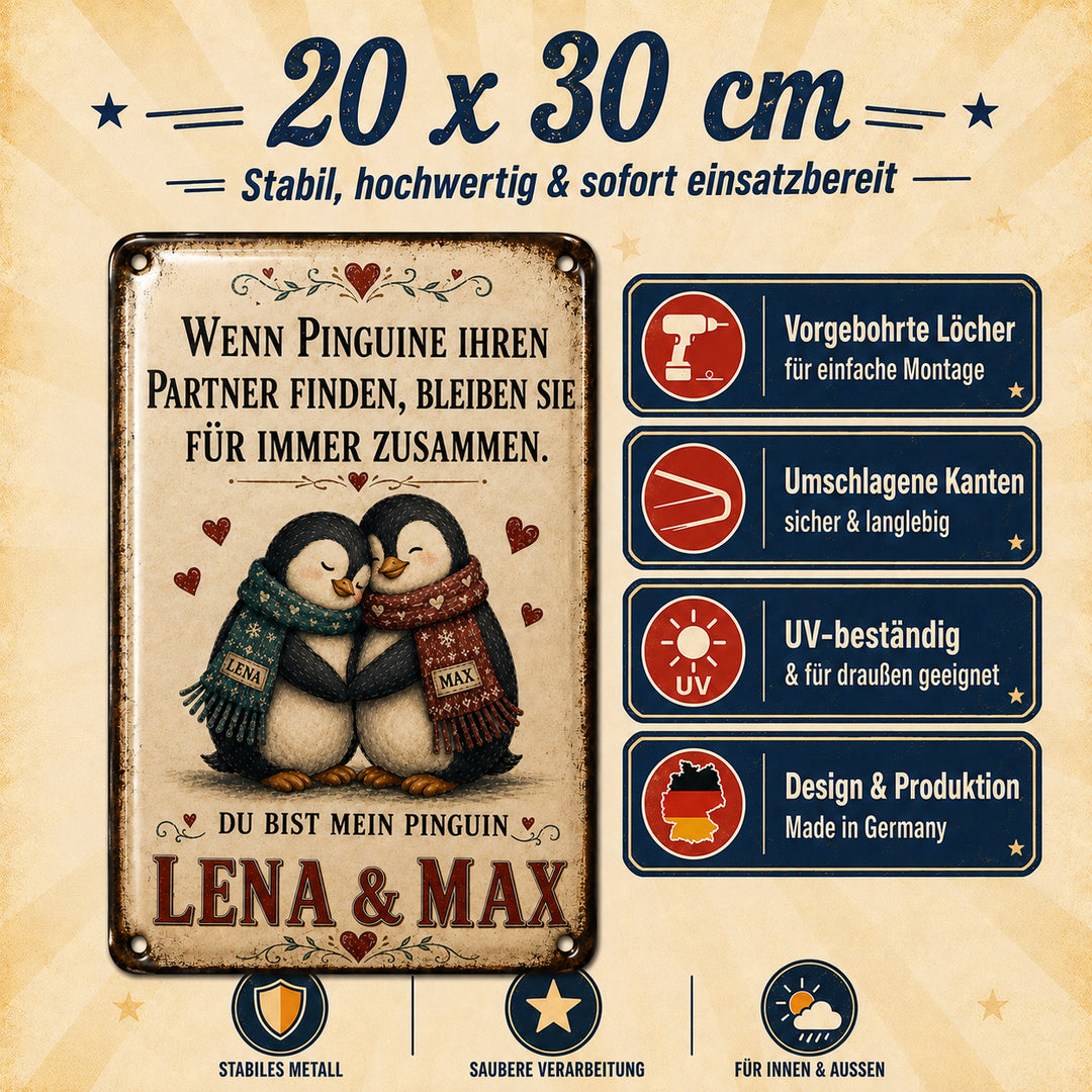 Du bist mein Pinguin – Pinguinpaar mit Schals – personalisiertes Leotie Metallschild, 20 × 30 cm – Produktabbildung 5