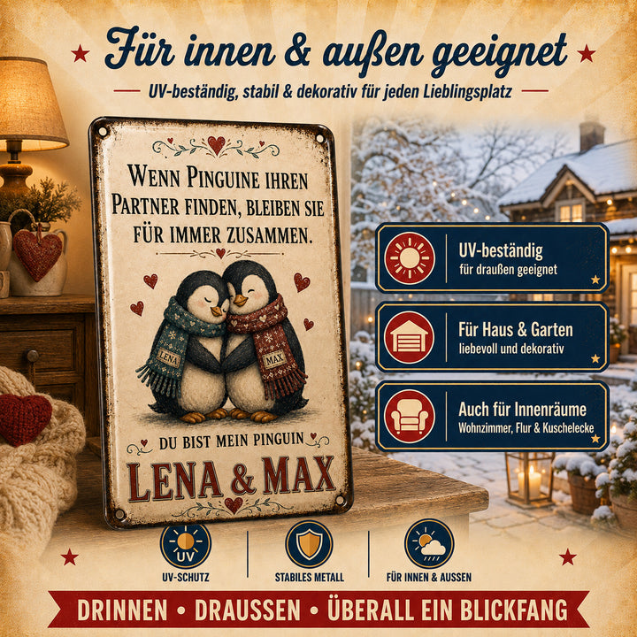 Du bist mein Pinguin – Pinguinpaar mit Schals – personalisiertes Leotie Metallschild, 20 × 30 cm – Produktabbildung 6
