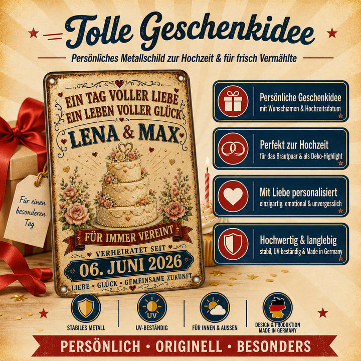 Ein Tag voller Liebe – Hochzeitstorte – personalisiertes Leotie Metallschild, 20 × 30 cm – Produktabbildung 2