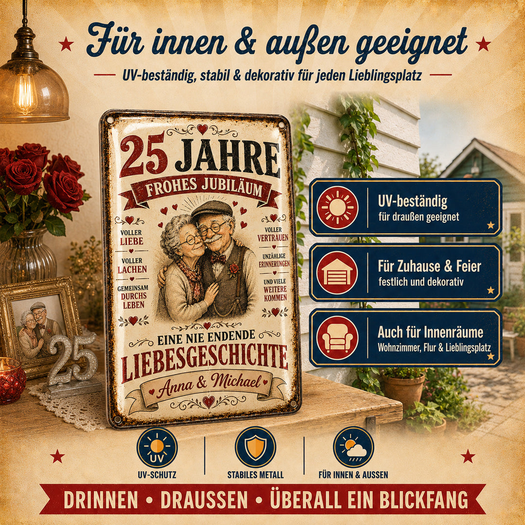 Frohes Jubiläum – Eine nie endende Liebesgeschichte – personalisiertes Leotie Metallschild, 20 × 30 cm – Produktabbildung 5
