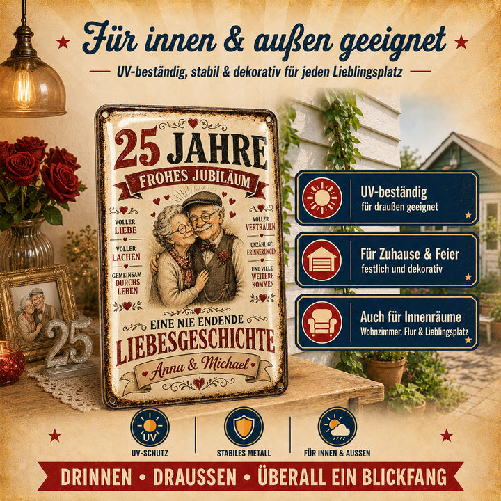 Frohes Jubiläum – Eine nie endende Liebesgeschichte – personalisiertes Leotie Metallschild, 20 × 30 cm – Produktabbildung 5