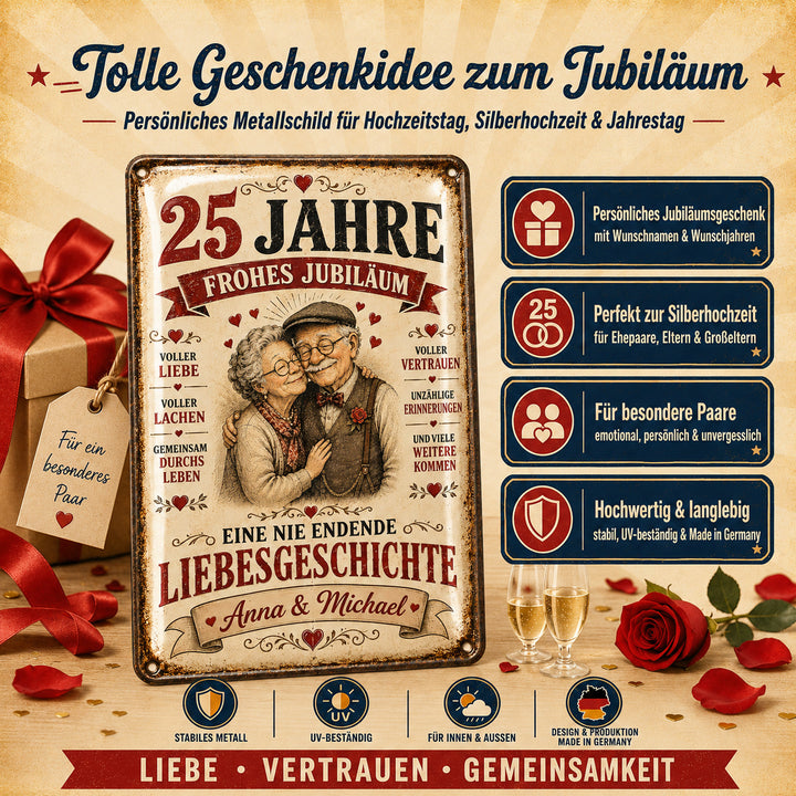 Frohes Jubiläum – Eine nie endende Liebesgeschichte – personalisiertes Leotie Metallschild, 20 × 30 cm – Produktabbildung 6